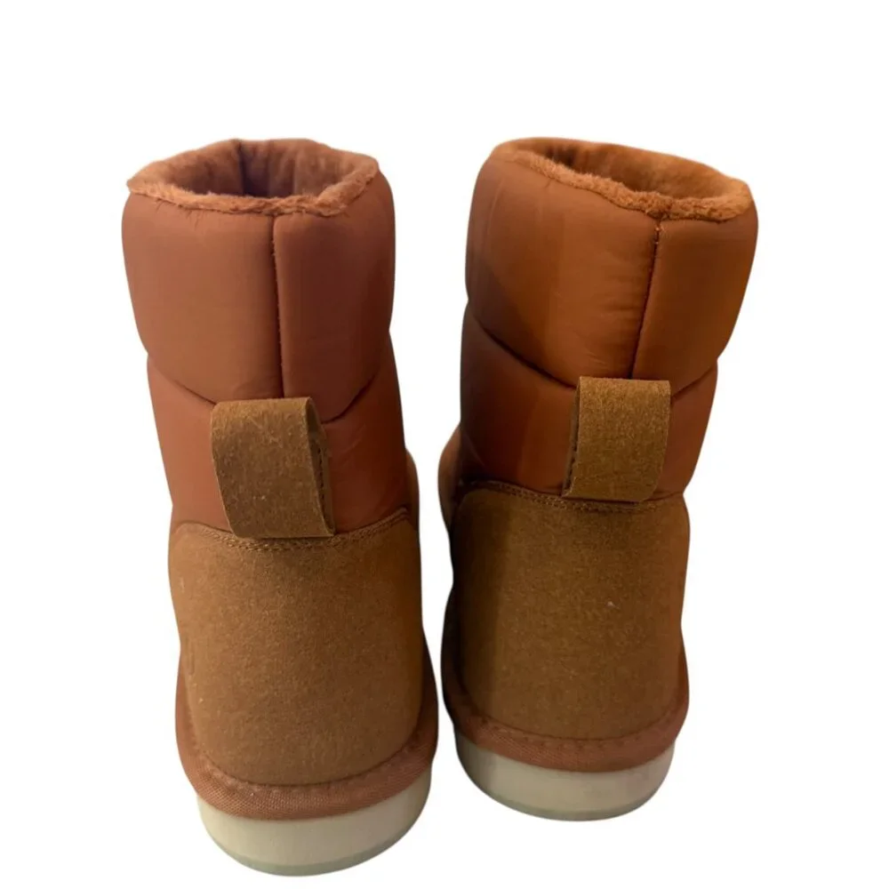 Lands End Puffer Padded Slip On Cognac Brown Ankle Snow Winter Boots Women's 9B